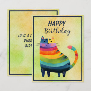 Fat Abstract Cat Happy Birthday Flat Note Card