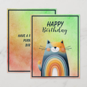Fat Abstract Cat Happy Birthday Flat Note Card