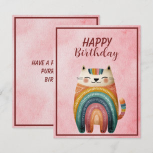 Fat Abstract Cat Happy Birthday Flat Note Card