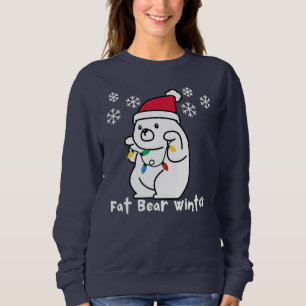 Fat Bear Winter, White Bear Santa Hat,Xmas Lights Sweatshirt