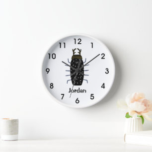 Fat black beetle bug antennae boys room cool clock