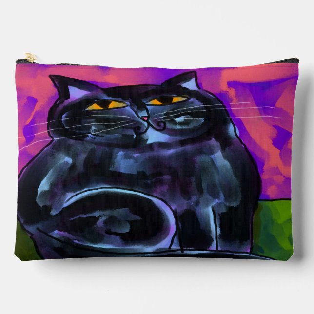 Fat Black Cat Abstract Art Accessory Pouch (Front)