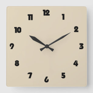 Fat Black Numbers On Beige wccn Square Wall Clock