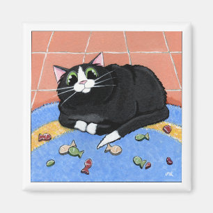 Fat Cat and a Rug of Fish Biscuits Cat Art Magnet