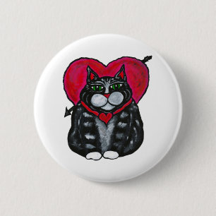 Fat Cat and Hearts Valentine's Day Button
