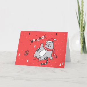 Fat Cat Christmas Illustration  Holiday Card