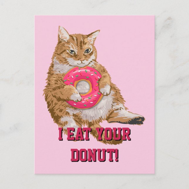 Fat Cat Eating Frosted Doughnut - Personalized Postcard (Front)