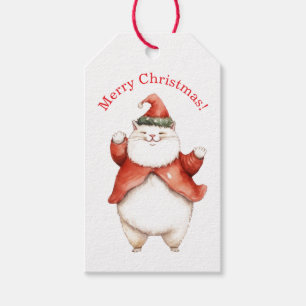 FAT CAT IN SANTA HAT GIFT TAG