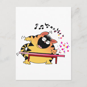 Fat Cat Play Keyboard Postcard