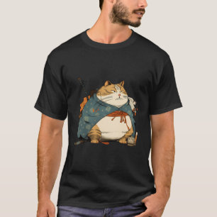 Fat Cat Samurai Japanese Ukiyo E Style T-Shirt