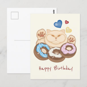 Fat cat sweet tooth Happy Birthday Postcard