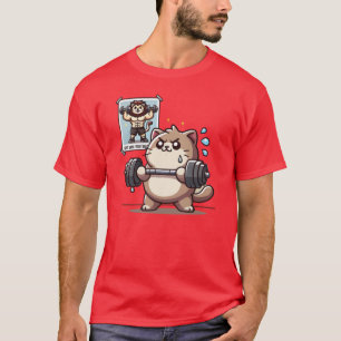 Fat Cat vs Lion - Funny Bodybuilding Gym Workout T-Shirt