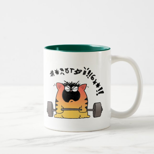 Fat Cat Weight Lift Two-Tone Coffee Mug (Right)