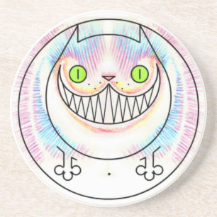 Fat Cat with Cheshire Cat Grin Sandstone Coaster