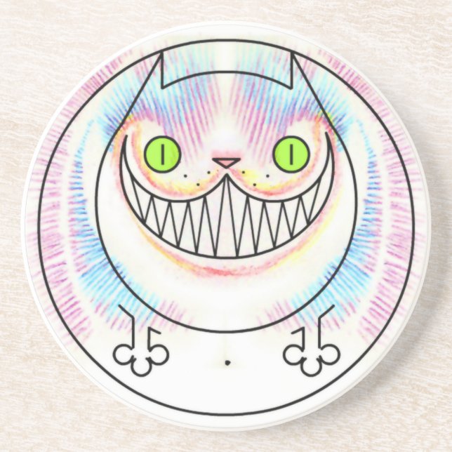 Fat Cat with Cheshire Cat Grin Sandstone Coaster (Front)