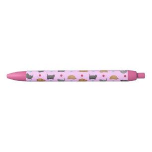 Fat Cats Pattern on Pink Black Ink Pen