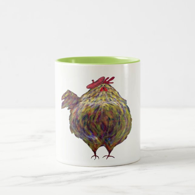 Fat Chicken Wearing a Beret Two-Tone Coffee Mug (Center)
