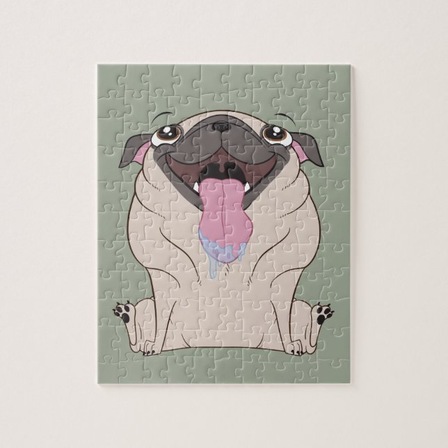 Fat Drooling Cartoon Pug Dog Puzzle (Vertical)