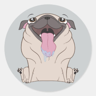 Fat Drooling Cartoon Pug Dog Stickers