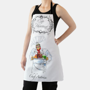 Fat French Chef Serving Gourmet Dinner Paris Cafe Apron