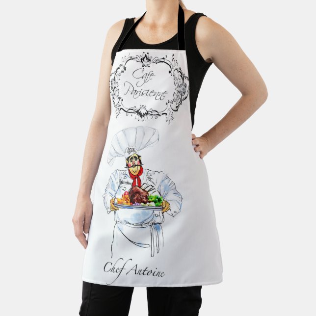 Fat French Chef Serving Gourmet Dinner Paris Cafe Apron (Insitu)