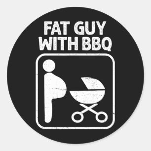 Fat Guy With Bbq  Classic Round Sticker