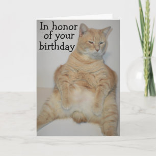 Fat Manx Cat Sitting Funny Birthday Card