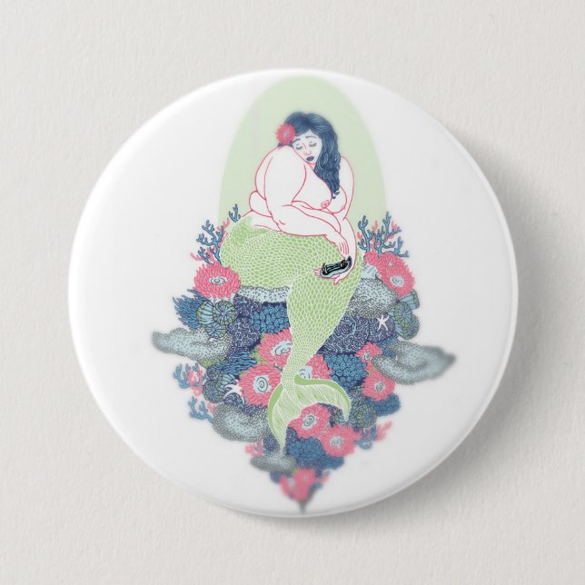 Fat Mermaid Botton 3 Inch Round Button (Front)