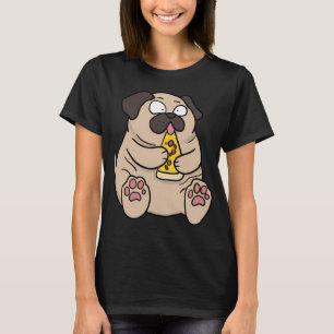 Fat Pug Dog Eating Pizza Funny Comic Style hand dr T-Shirt
