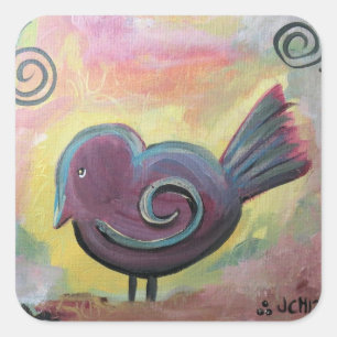 Fat Red Bird Fine Art Poster Square Sticker