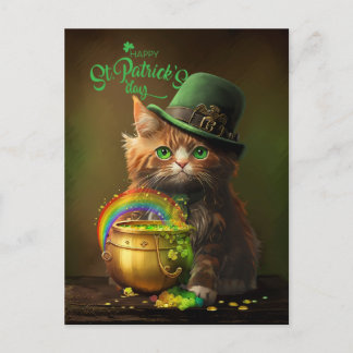 Fat red cat in a bowler hat holiday postcard