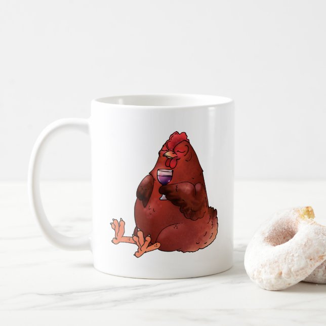 Fat Red Hen with Wine Coffee Mug (With Donut)
