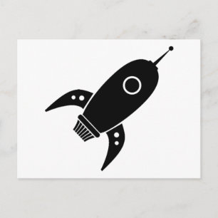 Fat Retro Rocket Ship Black Postcard