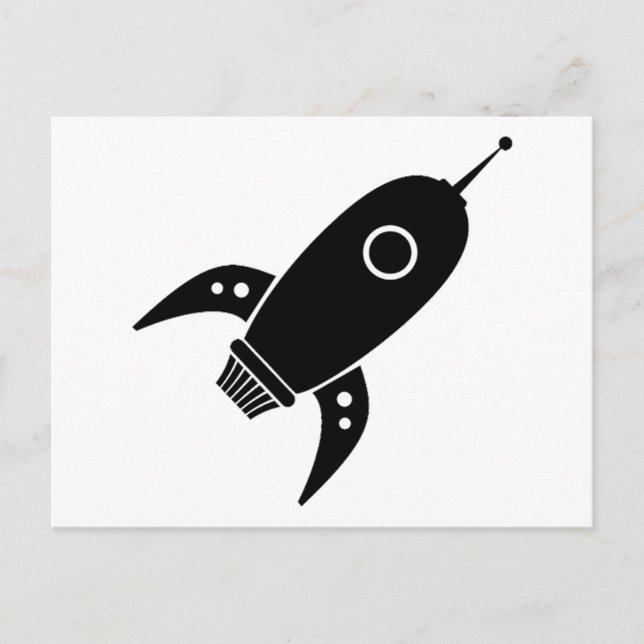 Fat Retro Rocket Ship Black Postcard (Front)