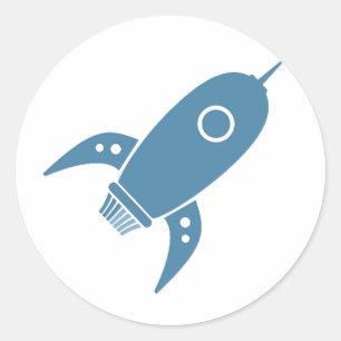 Fat Retro Rocket Ship Blue Classic Round Sticker
