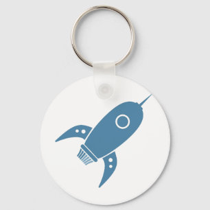 Fat Retro Rocket Ship Blue Keychain