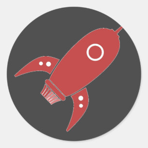Fat Retro Rocket Ship Red Classic Round Sticker