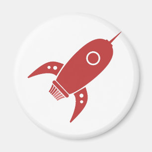 Fat Retro Rocket Ship Red Magnet