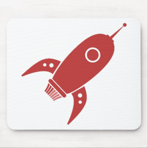 Fat Retro Rocket Ship Red Mouse Pad