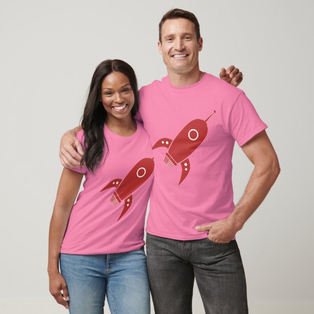 Fat Retro Rocket Ship Red T-Shirt (Unisex)