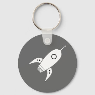 Fat Retro Rocket Ship White Keychain