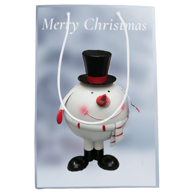 Fat Round Funny Tin Snowman  Medium Gift Bag (Front)