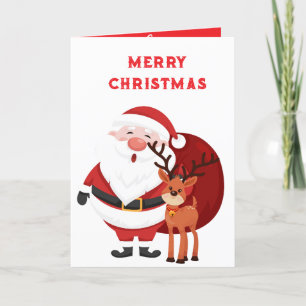 Fat santa and reindeer personalize  holiday card