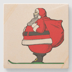 Fat Skiing Santa Claus Christmas Stone Coaster
