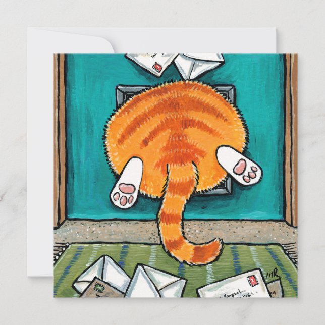 Fat Tabby Cat Stuck in Cat Flap Card (Front)