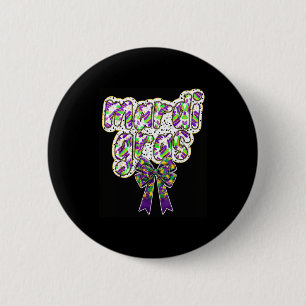 Fat Tuesday Mardi Gras Coquette Bow Kids Girls Wom 2 Inch Round Button