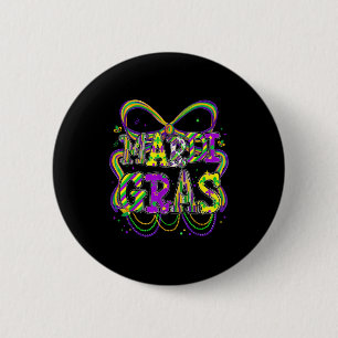 Fat Tuesday Mardi Gras Coquette Bow Kids Girls Wom 2 Inch Round Button