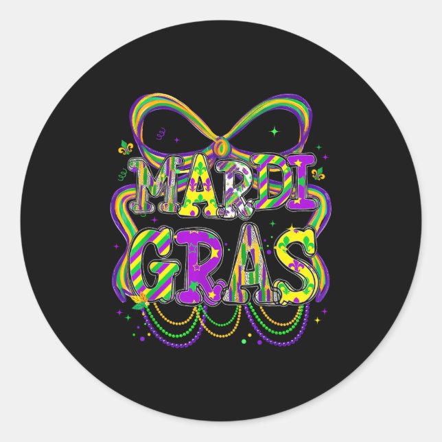 Fat Tuesday Mardi Gras Coquette Bow Kids Girls Wom Classic Round Sticker (Front)