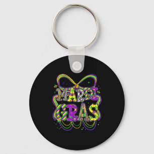 Fat Tuesday Mardi Gras Coquette Bow Kids Girls Wom Keychain