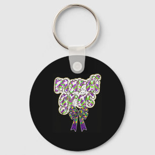 Fat Tuesday Mardi Gras Coquette Bow Kids Girls Wom Keychain
